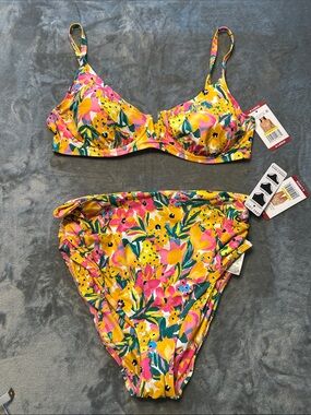 NWTS Anne Cole Floral Underwire Bikini in Yellow and Pink Sz XL